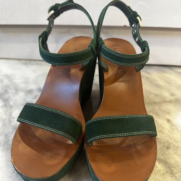 Prada Green Suede Wedge Platform Sandals Vintage 90s/Y2K 8.5 - Picture 2 of 11